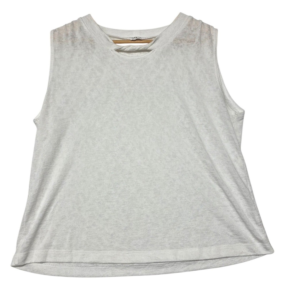 LNA Tank Top Women Medium White Cutout Twist Neck Sleeveless Casual Sheer Knit